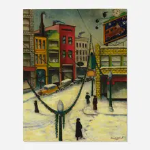 Romolo Roberti, Chicago Christmas, 1955, oil on canvas laid to Masonite
