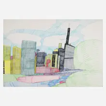 Wesley Willis, Chicago River, 1991, marker and ballpoint pen on Crescent