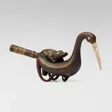 Tlingit, Oystercatcher rattle, wood, bone, abalone shell, jute, paint