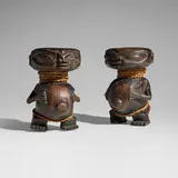 Tikar, Figures, set of two, carved wood, rope