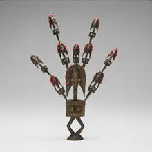 Sogo Bo Janus puppet by Bamana, carved wood, brass, iron, fibers, sold Dec 2025