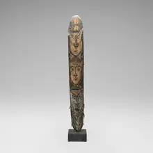 Shield by Middle or East Sepik, carved and painted wood, sold Dec 2025