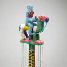 Beaded staff by Yoruba, beads, wood, metal, sold Dec 2025