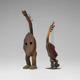 Ngbaka and Mangbetu, Figural harps, set of two, carved wood, leather, copper, bone, cord