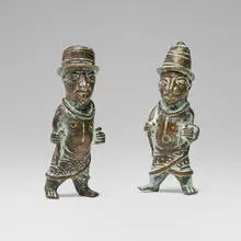 Benin, Figures, pair, patinated bronze