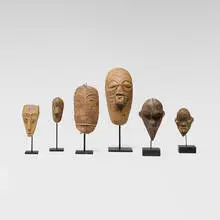 African, Collection of six passport masks, carved wood, earthenware