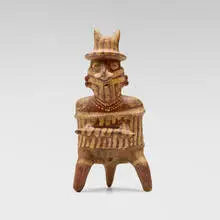 Nayarit, Polychrome seated warrior, painted earthenware