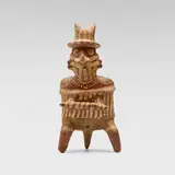Nayarit, Polychrome seated warrior, painted earthenware