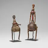 Sukuma or Nyamwezi, Divination gourds, set of two, gourd, rope, leather, metal
