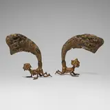Bamum, Ndu Nyiet drinking horns, pair, carved horn, bronze