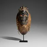 Baule, Mblo portrait mask, carved and painted wood, rope