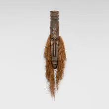 Fang Style, Monumental mask, carved wood, copper, straw, rope