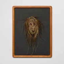 Papuan, Ceremonial mask, wood, Cassowary feathers, vines