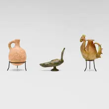 Roman, Collection of three objects, glass, bronze, ceramic