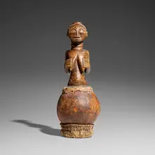 Luba, Spirit container, gourd, carved wood, wicker