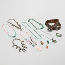 Native American, Collection of jewelry and accessories, leather, silver, turquoise, shell, bear claw, base metal, sterling silver, freshwater pearl, coral, mother-of-pearl, sugilite, opal, hardstone, onyx