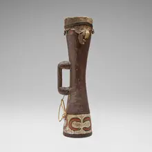 Papuan, Kundu (drum), carved and painted wood, lizard leather
