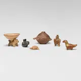 Pre-Columbian, Collection of six animalian vessels and objects, earthenware