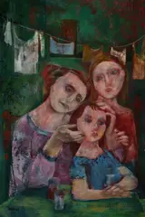 Joseph Wolins, Figures at a Table, Acrylic on canvas
