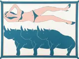 John Wesley, Untitled Woman with Rhinos 1965, Screen print
