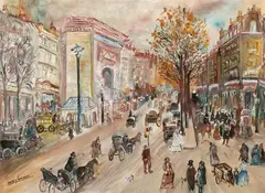 Henry Grenier, Paris Street Scene, Gouache on paper