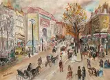 Henry Grenier, Paris Street Scene, Gouache on paper