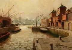 Charles March Gere, London Docks, Oil on canvas