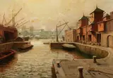 Charles March Gere, London Docks, Oil on canvas