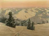 Friedrich A. Koko-Mikoletsky, Sunrise Over Snow Covered Peaks, Oil on canvas