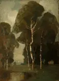 Carl J. N. Piepho, Untitled, LANDSCAPE WITH TALL TREES, oil on canvas