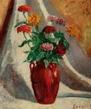 Justin A. Pardi, Bouquet of Zinnias, Oil on canvas