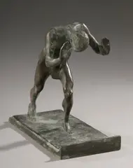 Isidore Konti, Man Pushing, Konti." Bronze with brown patina