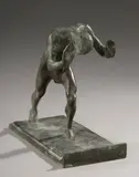 Isidore Konti, Man Pushing, Konti." Bronze with brown patina