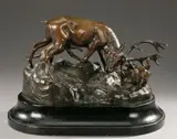 Julius Maugsch, Stag and Two Dogs, Bronze with brown patina