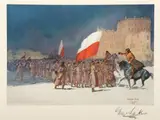 George Luks, BATTLE SCENE, twelve mechanical color reproductions mounted to heavy paper