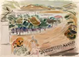 Paul Wieghardt, View from Terrace with Women, Watercolor on paper