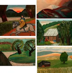 Duncan Phillips, Five Paintings: Trees by a River, Oil on canvas