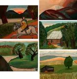 Duncan Phillips, Five Paintings: Trees by a River, Oil on canvas