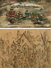 Edward Rosenfeld, Untitled, FIRE ENGINE, signed lower right, "Edward Rosenfeld." Oil on board