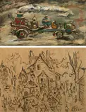 Edward Rosenfeld, Untitled, FIRE ENGINE, signed lower right, "Edward Rosenfeld." Oil on board