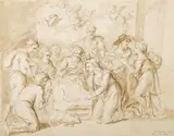 Bartholomaus Ignaz Weyss, Nativity Circa 1814, Brown ink and sepia over pencil on laid paper