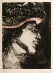 Modest Cuixart, Profile of Figure in Hat, Etching and carborundum - Plate size: 17 1/16 in. x 12 5/8 in