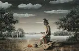 Florencio Molina Campos, Gaucho by Campfire with Guitar, Gouache on paper