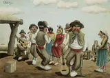 Florencio Molina Campos, Dancers with Guitars, Gouache on paper