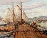 Arnold Brügger, Schooner at Dockside, Oil on canvas