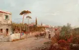Karl Wagner, Untitled, ITALIAN ROAD SCENE, signed lower right with initials "K.W." Oil on canvas