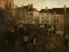 Leonard Campbell Taylor, Town Square in France with Figures, Oil on canvas