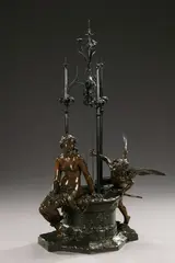 Paul Eugène Mengin, At the Wishing Well, Patinated bronze group with wrought iron - Figure: 30 in. high; overall: 55 1/2 in