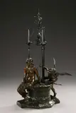 Paul Eugène Mengin, At the Wishing Well, Patinated bronze group with wrought iron - Figure: 30 in. high; overall: 55 1/2 in