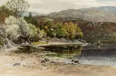 George E.K. Gray, Fisherman in Pond, Watercolor